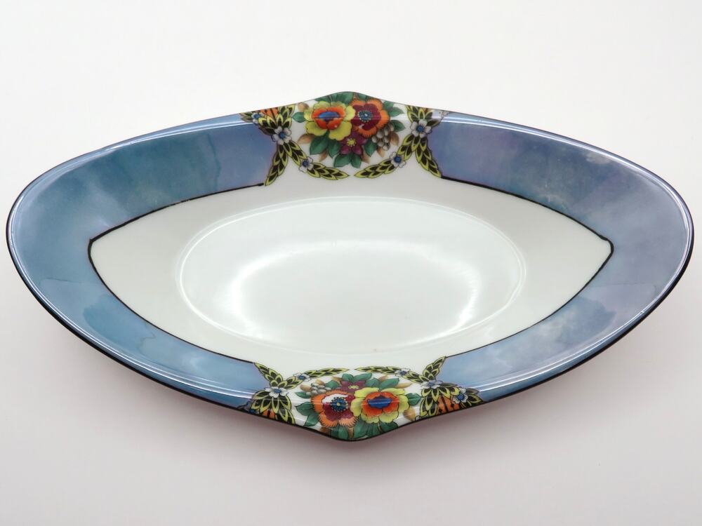 Antique Noritake M Wreath Relish Celery Dish Hand Painted Japan Art Deco Floral